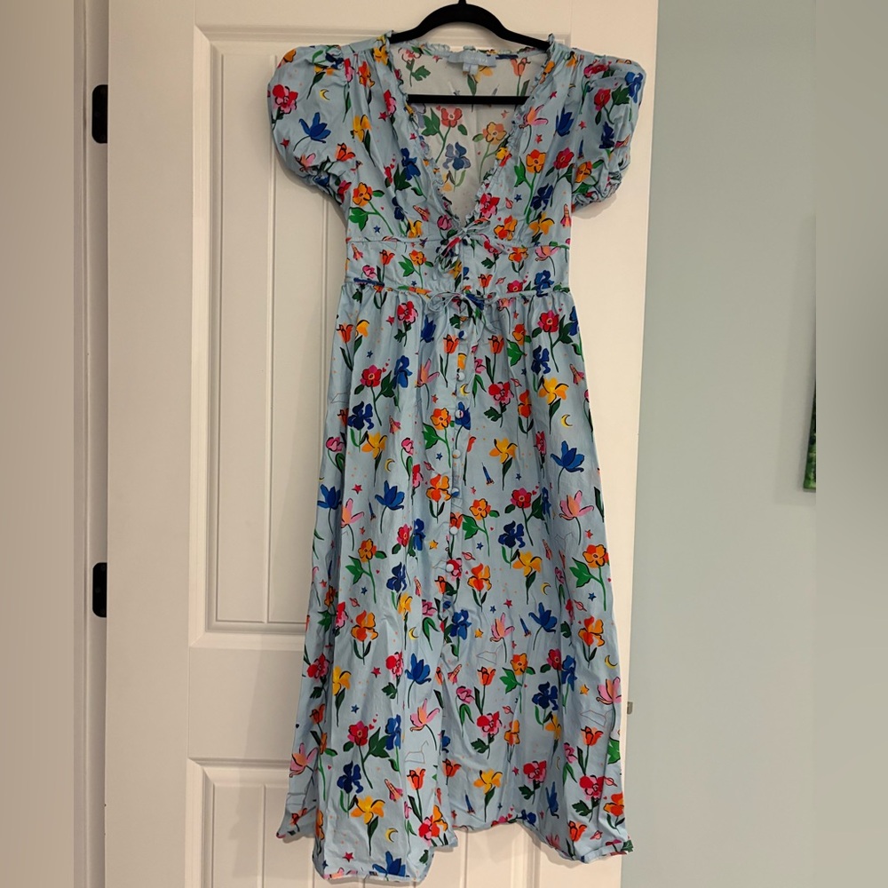 Hill House Yellow and Orange Smocked Midi Sundress